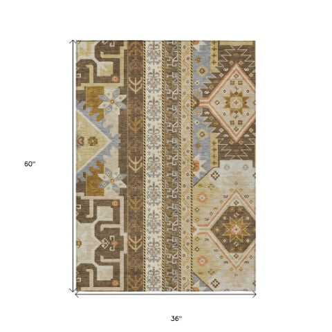 Homeroots 3' Black Ivory Copper Aztec Washable Indoor Outdoor Area Rug – Stylish, Durable, Easy Care Design 3' X 5' Polyester 598460