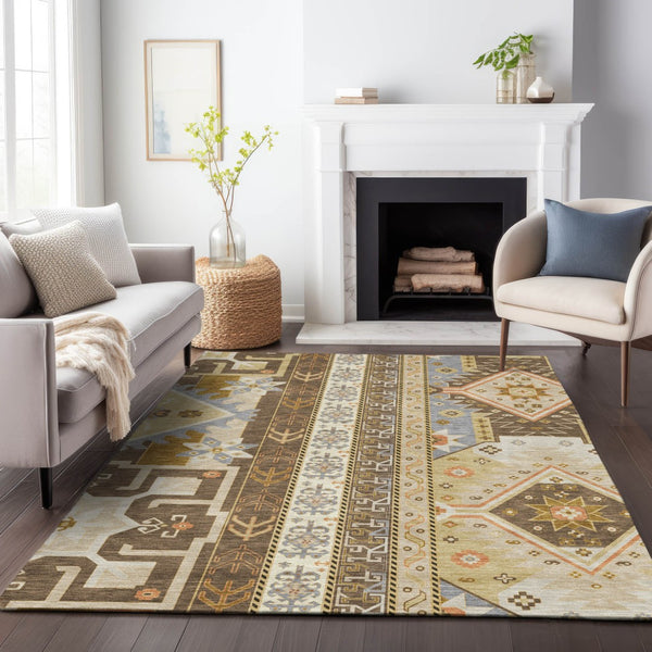 Homeroots 3' Black Ivory Copper Aztec Washable Indoor Outdoor Area Rug – Stylish, Durable, Easy Care Design 3' X 5' Polyester 598460