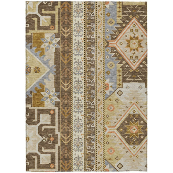 HomeRoots 5' Stylish Aztec Area Rug in Brown Beige and Ivory - Durable, Washable Design for Indoor & Outdoor Use 5' X 8' 598461