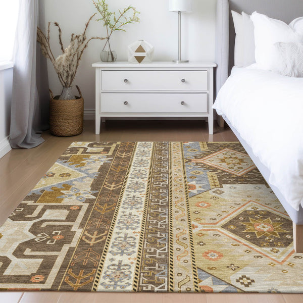 Homeroots 3' Black Ivory Copper Aztec Washable Indoor Outdoor Area Rug – Stylish, Durable, Easy Care Design 5' X 8' Polyester 598461