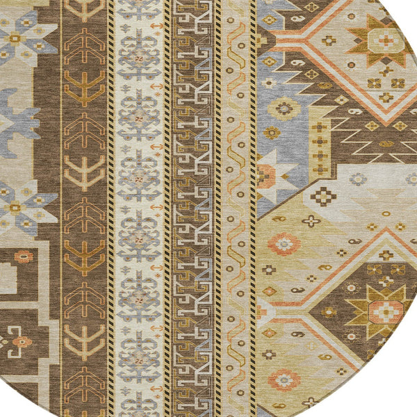 Homeroots 3' Black Ivory Copper Aztec Washable Indoor Outdoor Area Rug – Stylish, Durable, Easy Care Design 8' Round Polyester 598462