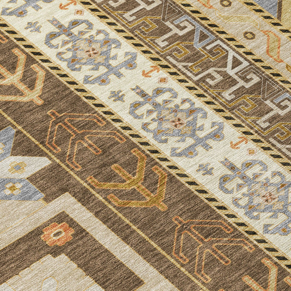 Homeroots 3' Black Ivory Copper Aztec Washable Indoor Outdoor Area Rug – Stylish, Durable, Easy Care Design 8' Round Polyester 598462