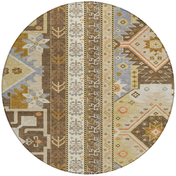 Homeroots 3' Black Ivory Copper Aztec Washable Indoor Outdoor Area Rug – Stylish, Durable, Easy Care Design 8' Round Polyester 598462