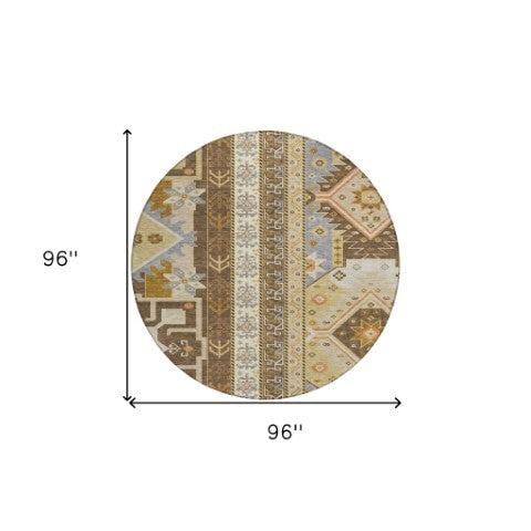 Homeroots 3' Black Ivory Copper Aztec Washable Indoor Outdoor Area Rug – Stylish, Durable, Easy Care Design 8' Round Polyester 598462