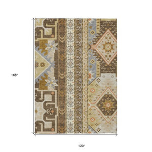 Homeroots 3' Black Ivory Copper Aztec Washable Indoor Outdoor Area Rug – Stylish, Durable, Easy Care Design 10' X 14' Polyester 598465