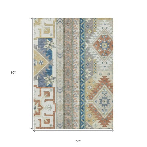 Homeroots 3' Black Ivory Copper Aztec Washable Indoor Outdoor Area Rug – Stylish, Durable, Easy Care Design 3' X 5' Polyester 598466