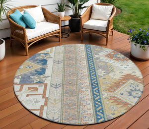 Homeroots 3' Black Ivory Copper Aztec Washable Indoor Outdoor Area Rug – Stylish, Durable, Easy Care Design 8' Round Polyester 598468