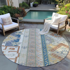 Homeroots 3' Black Ivory Copper Aztec Washable Indoor Outdoor Area Rug – Stylish, Durable, Easy Care Design 8' Round Polyester 598468