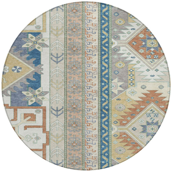 Homeroots 3' Black Ivory Copper Aztec Washable Indoor Outdoor Area Rug – Stylish, Durable, Easy Care Design 8' Round Polyester 598468