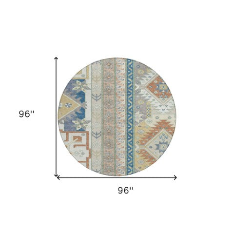 Homeroots 3' Black Ivory Copper Aztec Washable Indoor Outdoor Area Rug – Stylish, Durable, Easy Care Design 8' Round Polyester 598468