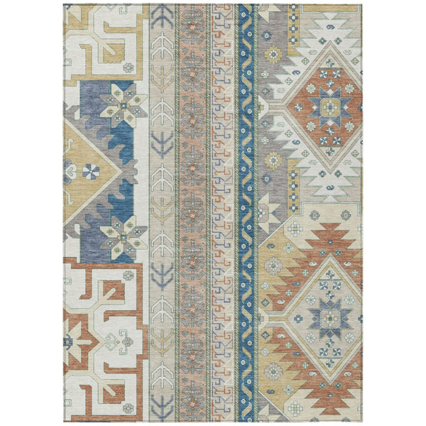 HomeRoots 5' Stylish Aztec Area Rug in Ivory, Blue, and Brown – Durable, Washable for Indoor & Outdoor Use 8' X 10' 598469