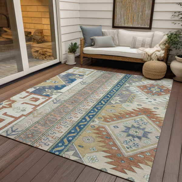 Homeroots 3' Black Ivory Copper Aztec Washable Indoor Outdoor Area Rug – Stylish, Durable, Easy Care Design 9' X 12' Polyester 598470