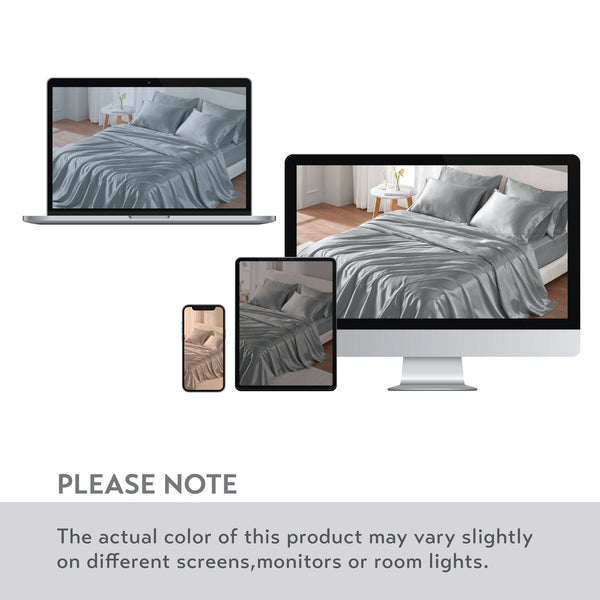 English Elm 4 Luxury Satin Twin Sheet Set - 100% Polyester, Soft Smooth 90g Finish, Deep Pocket Fit & Breathable Comfort Grey 11.81 L x 9.84 W x 3.15 H B035P319693