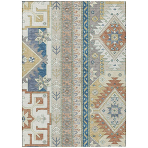 HomeRoots 5' Stylish Aztec Area Rug in Ivory, Blue, and Brown – Durable, Washable for Indoor & Outdoor Use 10' X 14' 598471