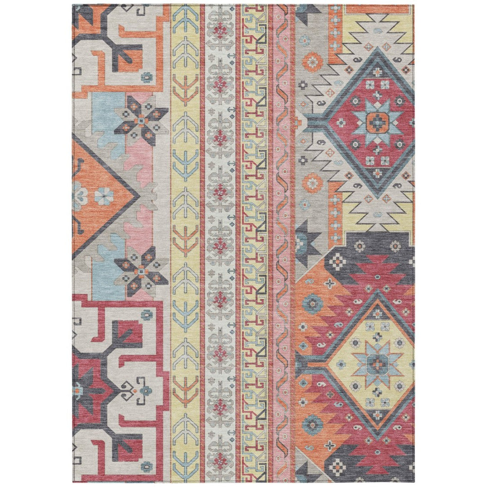 HomeRoots 5' Durable Pink and Yellow Aztec Area Rug – Stylish Washable Design for Indoor and Outdoor Use 5' X 8' 598473