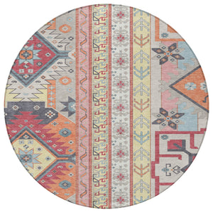 Homeroots 3' Black Ivory Copper Aztec Washable Indoor Outdoor Area Rug – Stylish, Durable, Easy Care Design 8' Round Polyester 598474