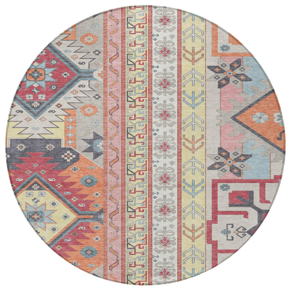 Homeroots 3' Black Ivory Copper Aztec Washable Indoor Outdoor Area Rug – Stylish, Durable, Easy Care Design 8' Round Polyester 598474