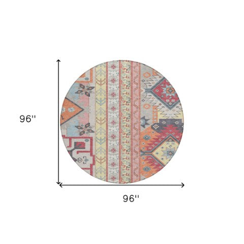 Homeroots 3' Black Ivory Copper Aztec Washable Indoor Outdoor Area Rug – Stylish, Durable, Easy Care Design 8' Round Polyester 598474