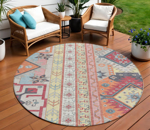 Homeroots 3' Black Ivory Copper Aztec Washable Indoor Outdoor Area Rug – Stylish, Durable, Easy Care Design 8' Round Polyester 598474