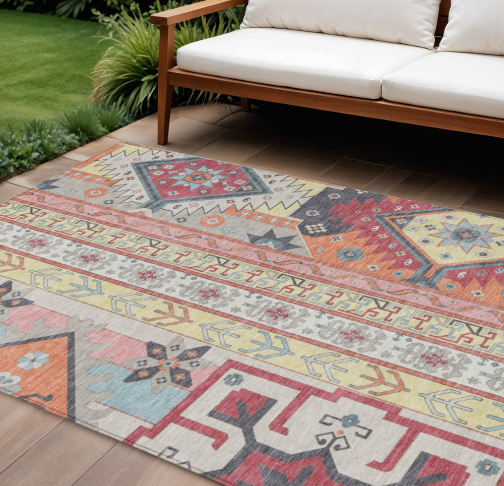 HomeRoots 9' Stylish Pink and Yellow Aztec Washable Area Rug - Durable Indoor Outdoor Accent for Any Space 598476