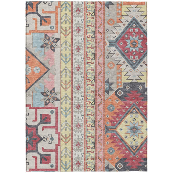 HomeRoots 9' Stylish Pink and Yellow Aztec Washable Area Rug - Durable Indoor Outdoor Accent for Any Space 598476