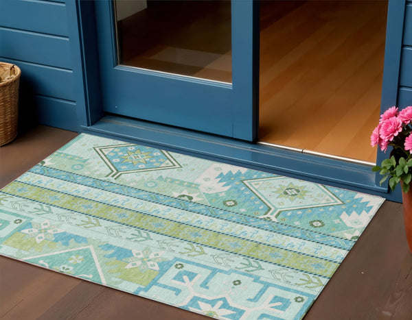 Homeroots 3' Black Ivory Copper Aztec Washable Indoor Outdoor Area Rug – Stylish, Durable, Easy Care Design 3' X 5' Polyester 598478