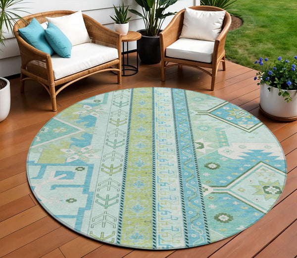 Homeroots 3' Black Ivory Copper Aztec Washable Indoor Outdoor Area Rug – Stylish, Durable, Easy Care Design 8' Round Polyester 598480