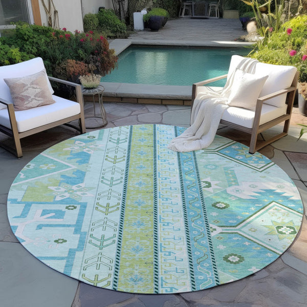 Homeroots 3' Black Ivory Copper Aztec Washable Indoor Outdoor Area Rug – Stylish, Durable, Easy Care Design 8' Round Polyester 598480