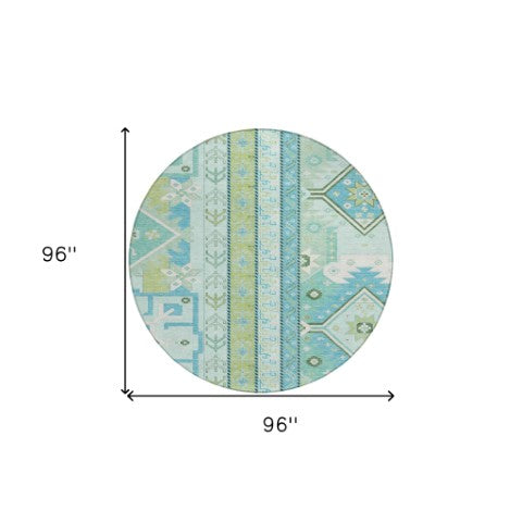 Homeroots 3' Black Ivory Copper Aztec Washable Indoor Outdoor Area Rug – Stylish, Durable, Easy Care Design 8' Round Polyester 598480