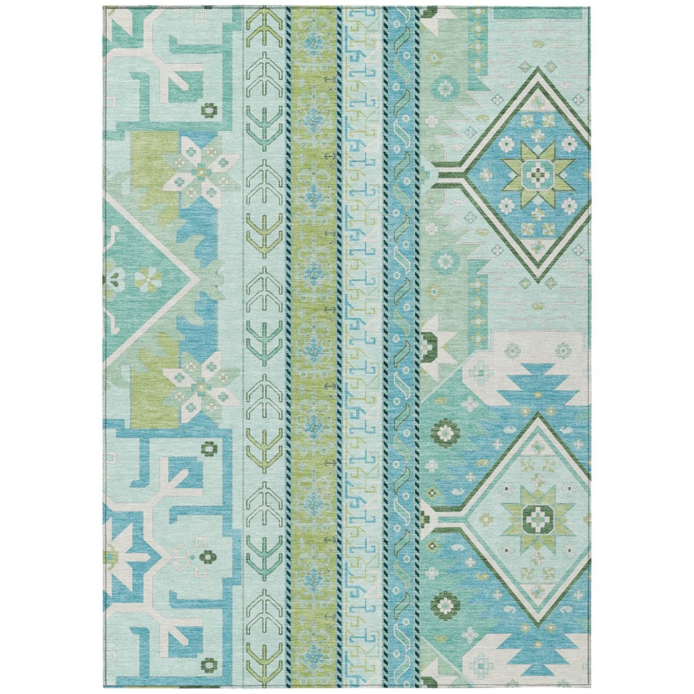 HomeRoots 9' X 12' Mint Green, Blue & Ivory Aztec Area Rug – Durable, Washable, Perfect for Indoor/Outdoor Spaces! 598482
