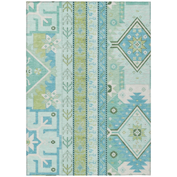 HomeRoots 9' X 12' Mint Green, Blue & Ivory Aztec Area Rug – Durable, Washable, Perfect for Indoor/Outdoor Spaces! 598482