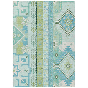 HomeRoots 5' Coastal-Inspired Mint Green Aztec Washable Area Rug for Indoor/Outdoor Living Spaces 10' X 14' 598483
