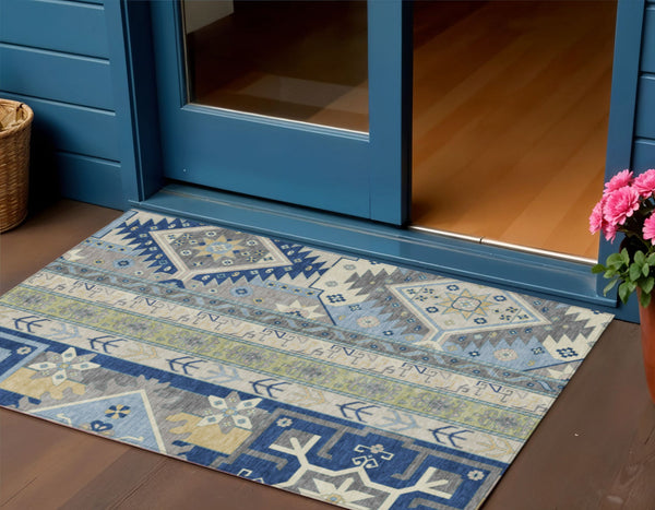 Homeroots 3' Black Ivory Copper Aztec Washable Indoor Outdoor Area Rug – Stylish, Durable, Easy Care Design 3' X 5' Polyester 598484