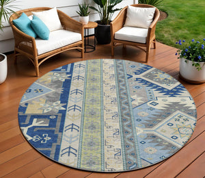 Homeroots 3' Black Ivory Copper Aztec Washable Indoor Outdoor Area Rug – Stylish, Durable, Easy Care Design 8' Round Polyester 598486