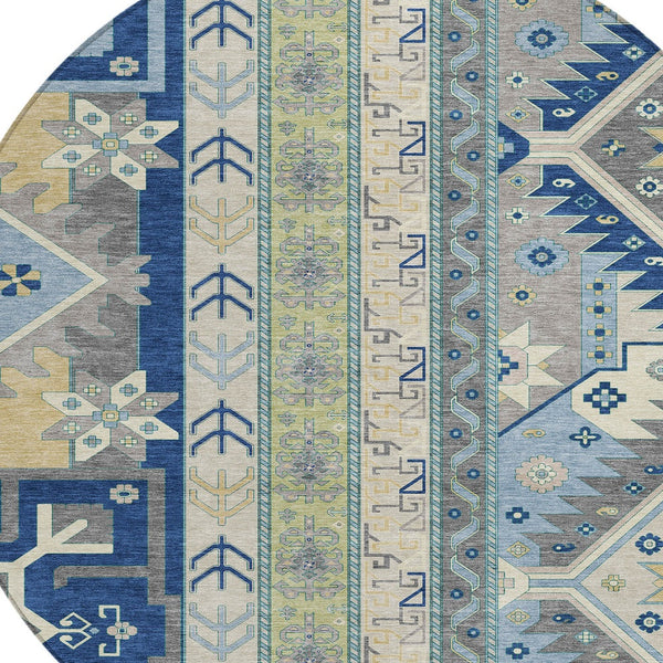 Homeroots 3' Black Ivory Copper Aztec Washable Indoor Outdoor Area Rug – Stylish, Durable, Easy Care Design 8' Round Polyester 598486