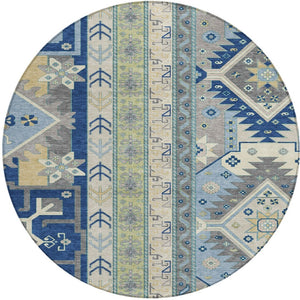 Homeroots 3' Black Ivory Copper Aztec Washable Indoor Outdoor Area Rug – Stylish, Durable, Easy Care Design 8' Round Polyester 598486