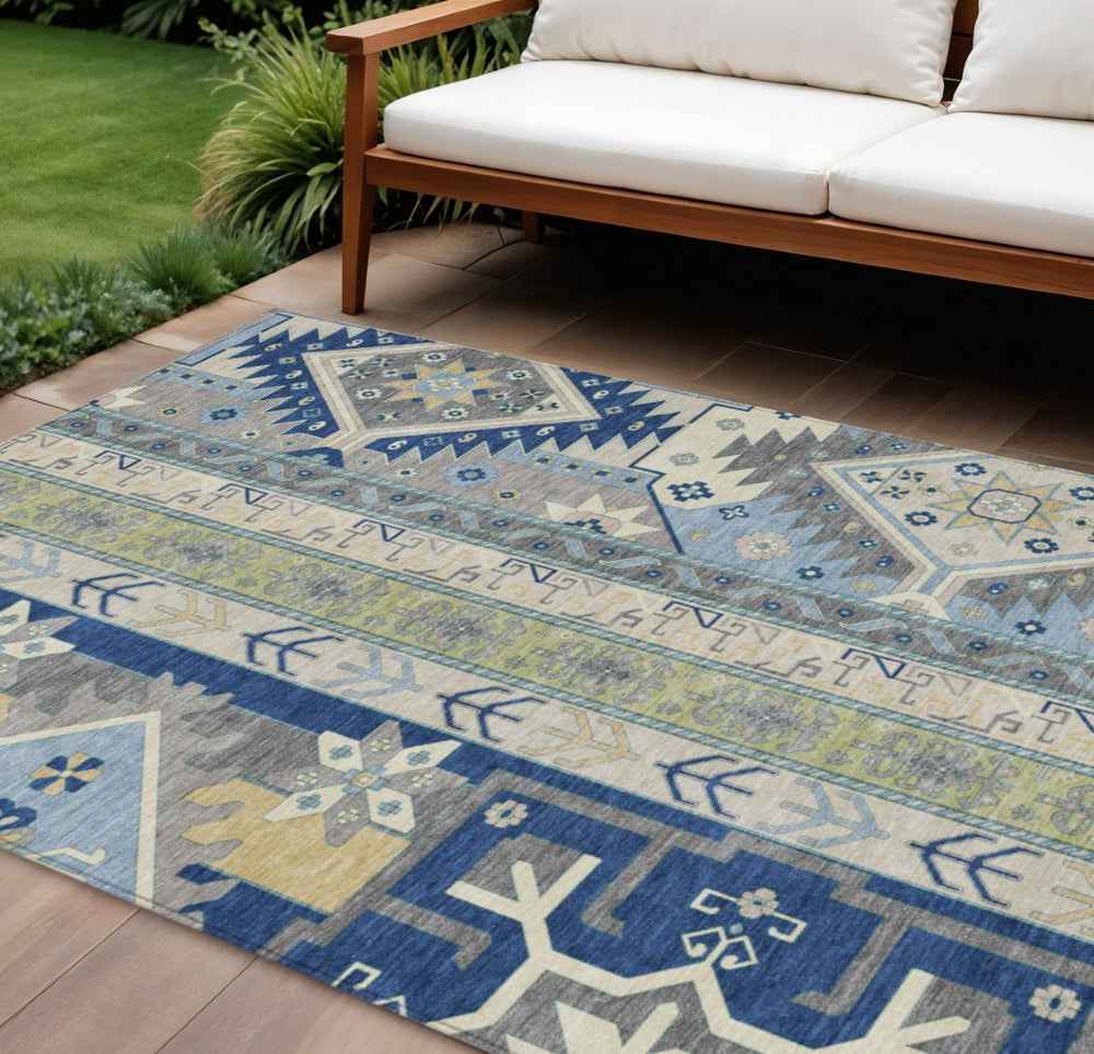 HomeRoots 9' X 12' Aztec Indoor Outdoor Area Rug - Durable, Washable, Stain-Resistant, Perfect for High Traffic Areas 598488