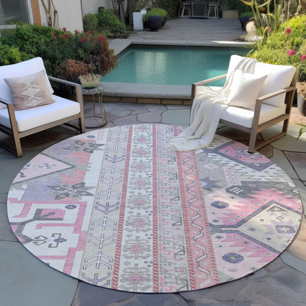 Homeroots 3' Black Ivory Copper Aztec Washable Indoor Outdoor Area Rug – Stylish, Durable, Easy Care Design 8' Round Polyester 598492