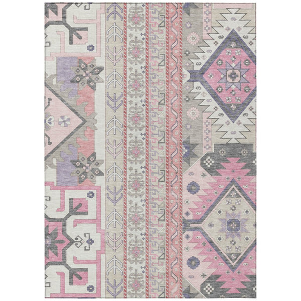 HomeRoots 5' Stylish Pink, Gray & Ivory Aztec Washable Area Rug for Indoor/Outdoor Spaces, Cozy & Durable 8' X 10' 598493