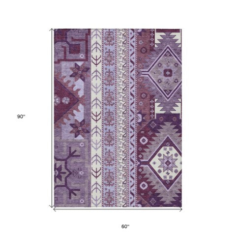 Homeroots 3' Black Ivory Copper Aztec Washable Indoor Outdoor Area Rug – Stylish, Durable, Easy Care Design 5' X 8' Polyester 598497
