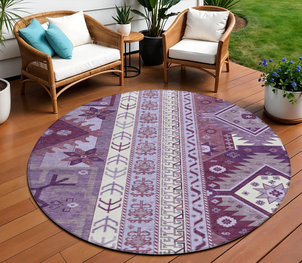 Homeroots 3' Black Ivory Copper Aztec Washable Indoor Outdoor Area Rug – Stylish, Durable, Easy Care Design 8' Round Polyester 598498
