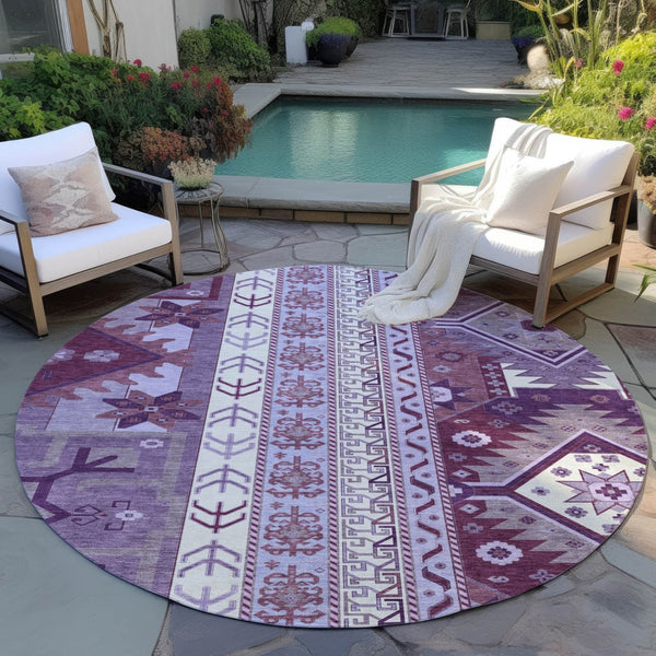 Homeroots 3' Black Ivory Copper Aztec Washable Indoor Outdoor Area Rug – Stylish, Durable, Easy Care Design 8' Round Polyester 598498