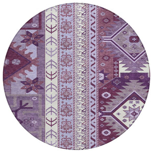 HomeRoots 5' Indoor Outdoor Area Rug - Stylish Purple Lavender & Ivory Aztec Design for Easy Maintenance 8' Round 598498