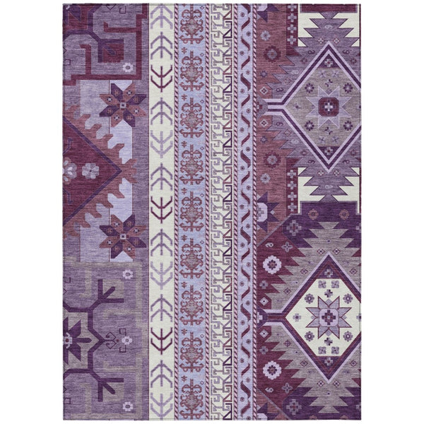 HomeRoots 5' Indoor Outdoor Area Rug - Stylish Purple Lavender & Ivory Aztec Design for Easy Maintenance 8' X 10' 598499