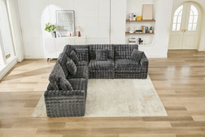 English Elm M5444 Modular Fabric Sofa Sectional In Dark Grey - 4 Seats & Versatile Wedge, Perfect For Any Space! W1805S00142
