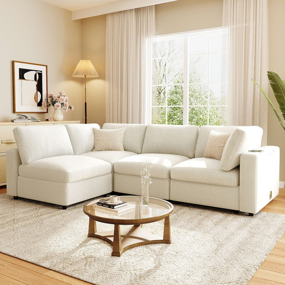 English Elm U-style Modular Sectional Sofa Chenille Upholstered with Bluetooth Speaker and Usb Charging WY000465AAA