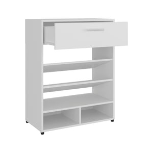 English Elm Mackay Shoe Organizer with Drawer & Cubbies, White Engineered Wood, Compact Entryway Storage Unit B092P309164