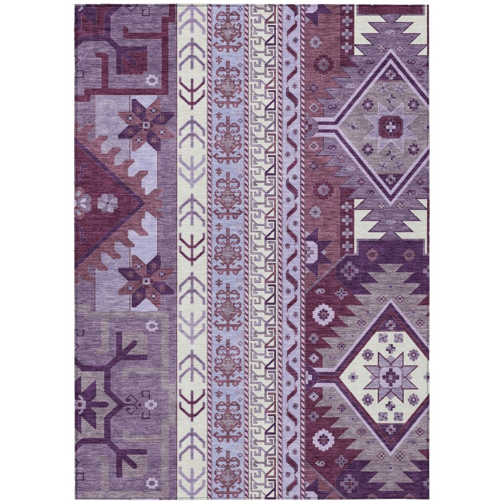 HomeRoots 9' X 12' Indoor Outdoor Area Rug - Durable Purple Lavender & Ivory Aztec Design, Machine Washable 598500