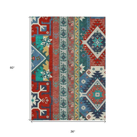 Homeroots 3' Black Ivory Copper Aztec Washable Indoor Outdoor Area Rug – Stylish, Durable, Easy Care Design 3' X 5' Polyester 598502