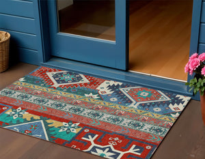 Homeroots 3' Black Ivory Copper Aztec Washable Indoor Outdoor Area Rug – Stylish, Durable, Easy Care Design 3' X 5' Polyester 598502